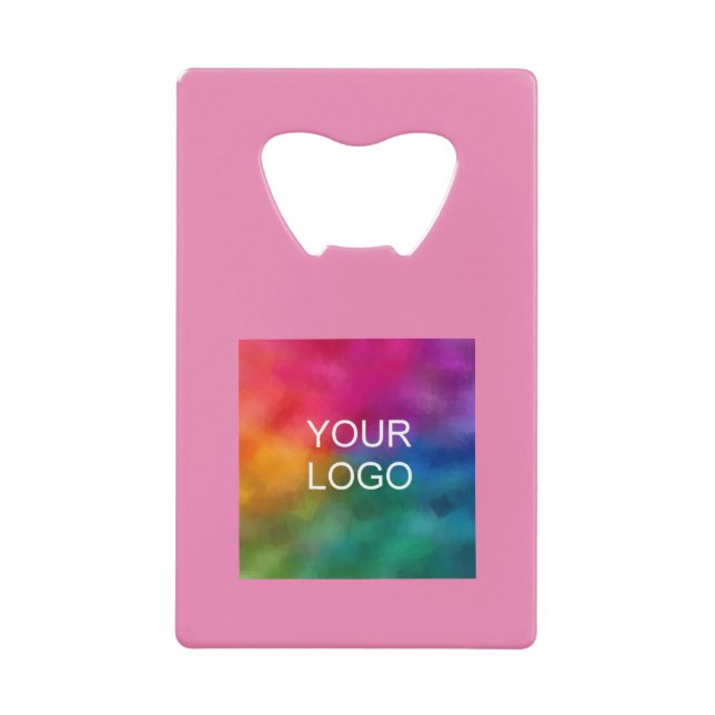 Personalized Business Logo QR Code Template Pink Credit Card Bottle Opener (Front)