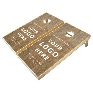 Personalized Business Logo Rustic Brown Wood Brand Cornhole Set