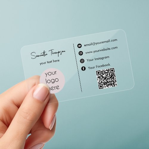 Personalized Business Logo Social Media QR Code Clear Business Cards