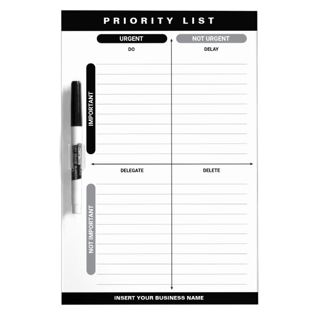 Personalized Business Priority Matrix Whiteboard (Front)