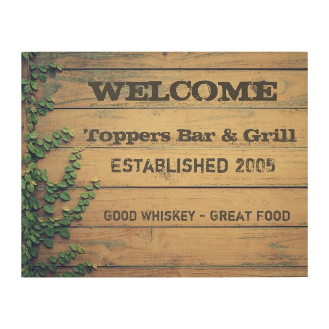Personalized Business Welcome Sign Wood w/Ivy (Front)