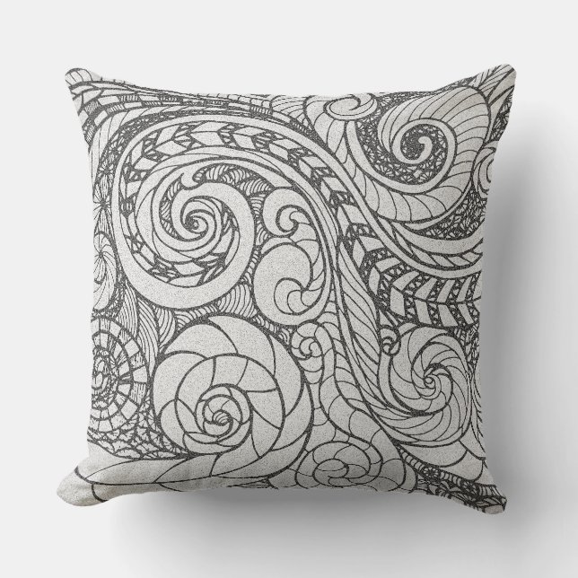 Personalized Busy Art Doodle Design Throw Pillow (Front)
