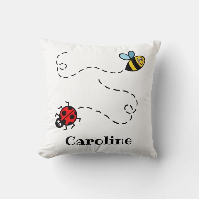 Personalized Busy Bumblebee & Ladybird Pattern Throw Pillow (Front)