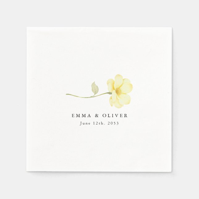 Personalized Butter Yellow Ivory Floral Wedding Napkins (Front)