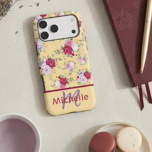 Personalized Buttercream & Burgundy Floral Name iPhone 17 Pro Max Case