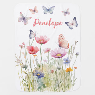 Personalized Butterflies and Flowers Baby Blanket