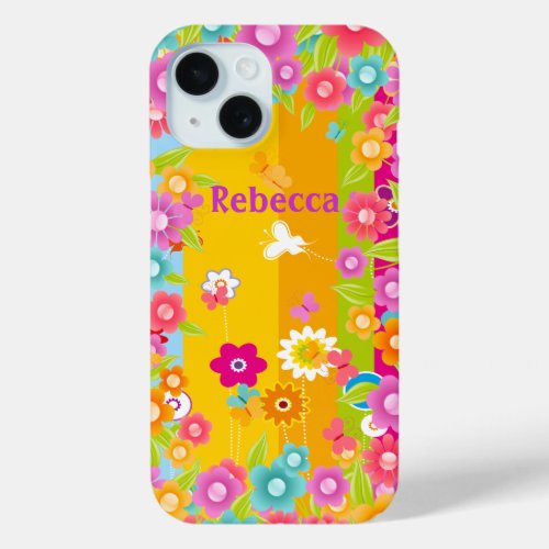 personalized Butterflies and flowers iPhone 15 Case