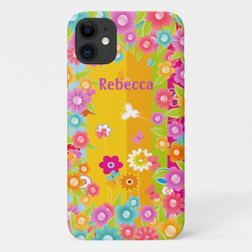 Personalized Butterflies and Flowers iPhone 11 Case