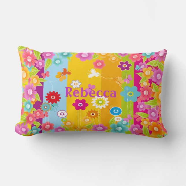 personalized Butterflies and flowers Lumbar Pillow (Front)