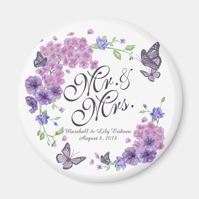 Personalized Butterflies Floral Wedding | Magnet (Front)