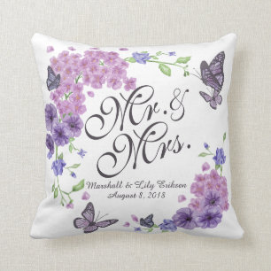 Personalized Butterflies Floral Wedding Pillow