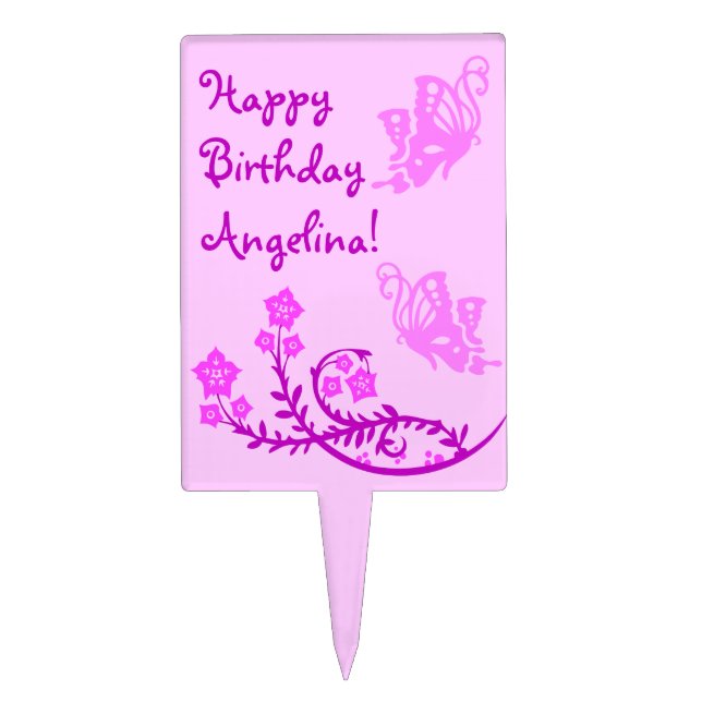Personalized Butterflies Happy Birthday Cake Topper (Front)