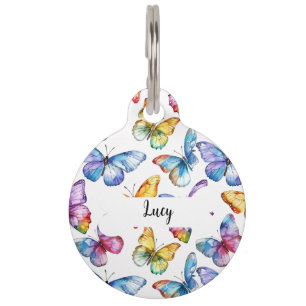 Personalized Butterflies Pattern Round Pet Tag