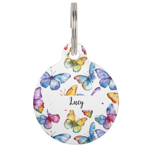 Personalized Butterflies Pattern Round Pet Tag