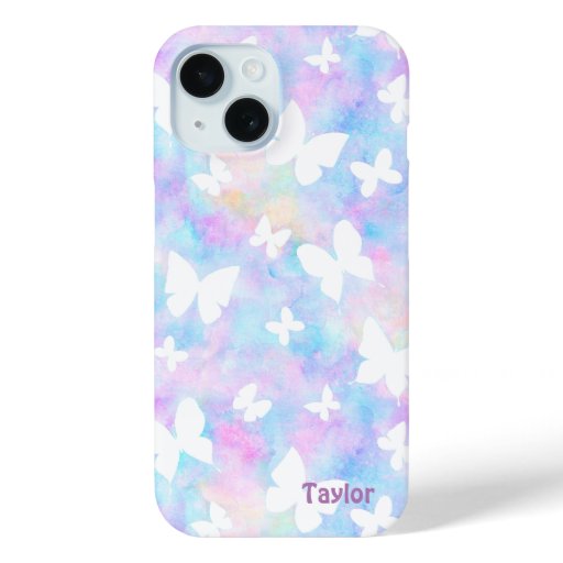 Personalized Butterflies Pink, Blue and White iPhone 15 Case