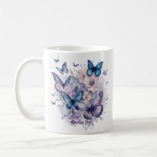 Personalized Butterflies Purple Name Girl Coffee Mug
