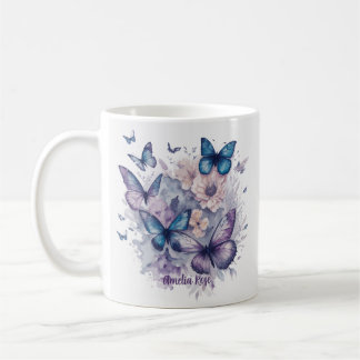 Personalized Butterflies Purple Name Girl Coffee Mug
