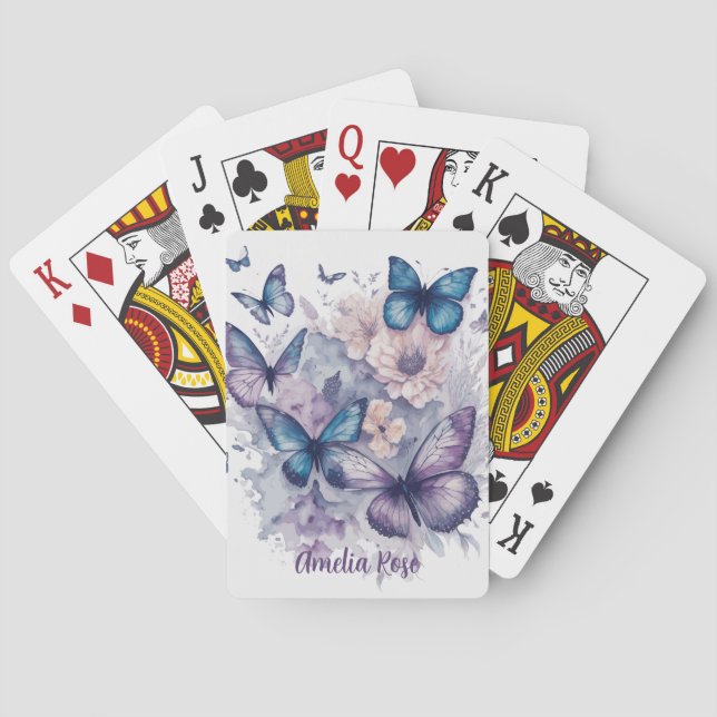 Personalized Butterflies Purple Name Girl Poker Cards (Back)