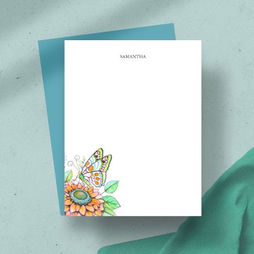 Personalized Butterfly and Floral Stationery Note Card