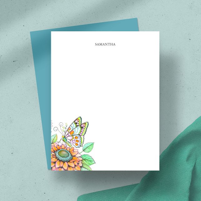 Personalized Butterfly and Floral Stationery Note Card (Personalized butterfly note card watercolor art by Victoria Grigaliunas of Do Tell A Belle)