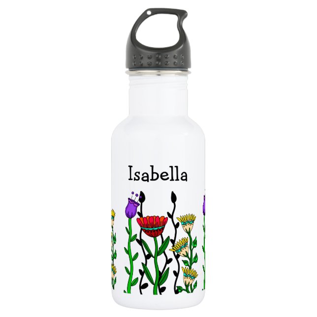 Personalized Butterfly and Flowers Pretty Art   Stainless Steel Water Bottle (Front)