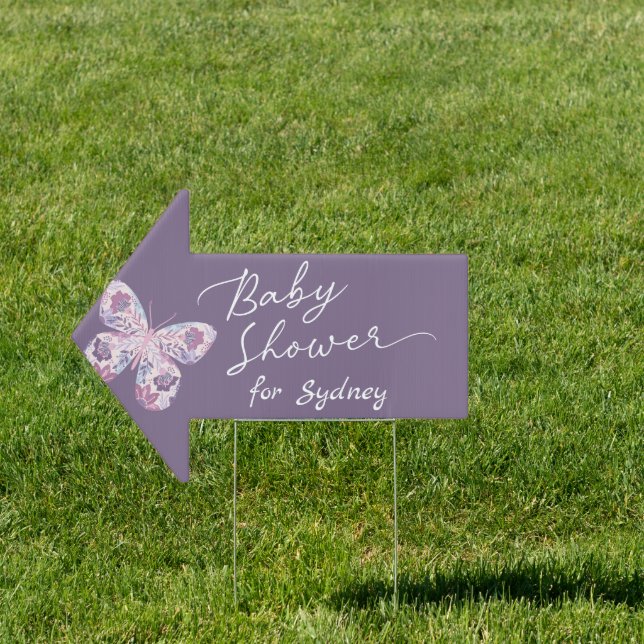 Personalized Butterfly Baby Shower Direction Sign (Insitu)