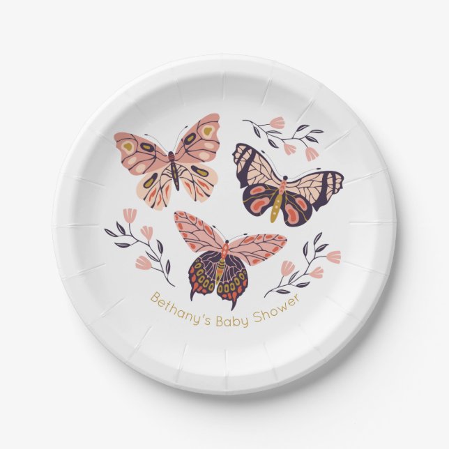 Personalized Butterfly Baby Shower Paper Plates (Front)