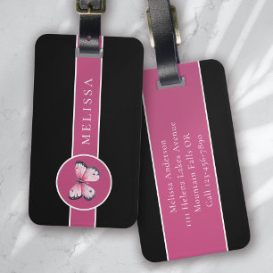 Personalized Butterfly Black Pink White Luggage Tag