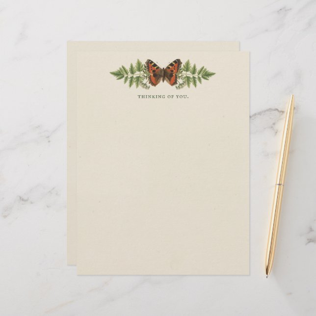 Personalized Butterfly Botanical Vintage  Letterhead (Front/Back In Situ)