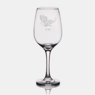 Personalized Butterfly Bridesmaid Monogrammed Wine Glass