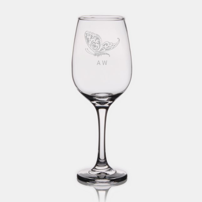 Personalized Butterfly Bridesmaid Monogrammed Wine Glass (Glassware)