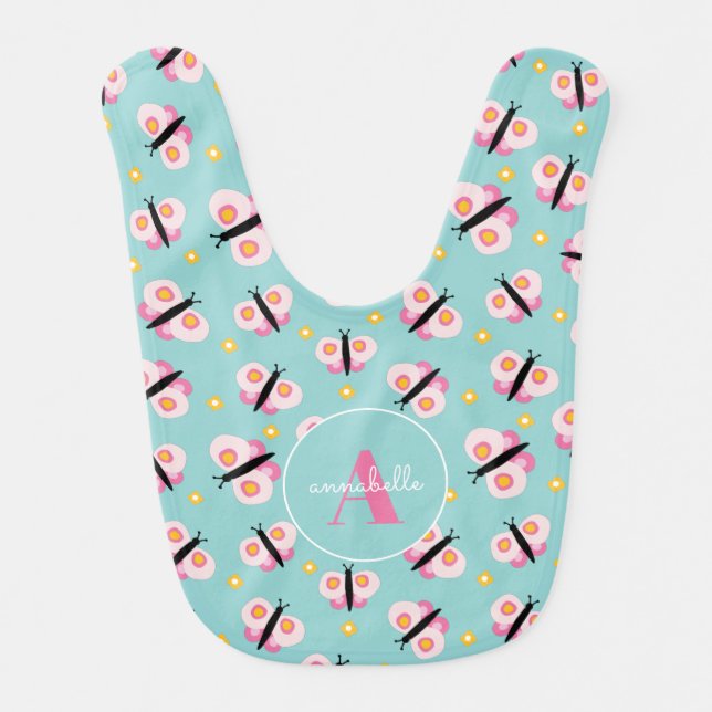 Personalized Butterfly Daisy Named Baby Bib (Front)