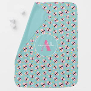 Personalized Butterfly Daisy Named Baby Blanket