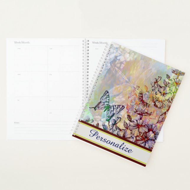 Personalized Butterfly, dragonfly and flowers Planner (Display)