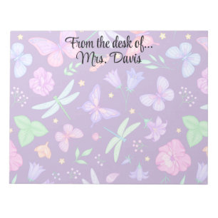 Personalized butterfly dragonfly flower elegant notepad