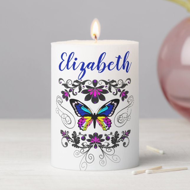 Personalized Butterfly embellishment Pillar Candle (In Situ)