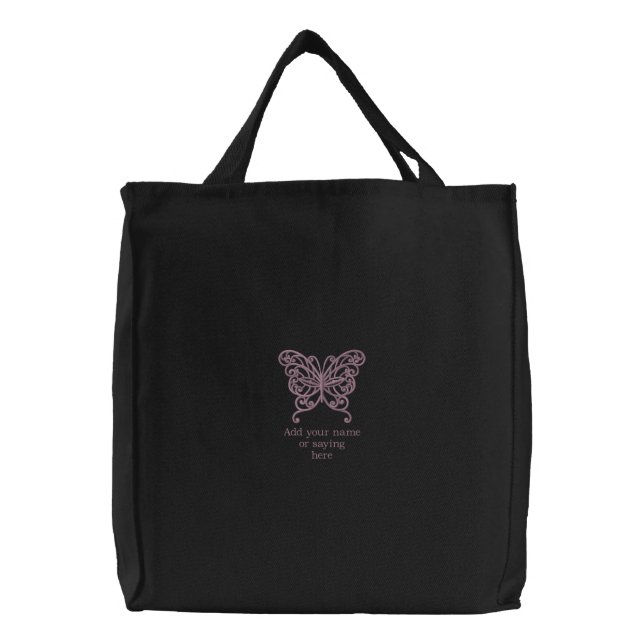 Personalized butterfly embroidered canvas tote bag (Front)