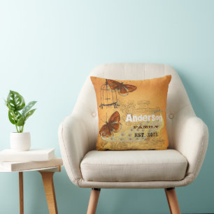 Personalized Butterfly Ephemera Urn & Birdcage Throw Pillow