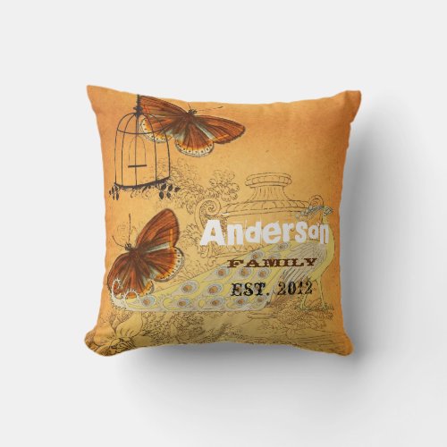 Personalized Butterfly Ephemera Urn  Birdcage Throw Pillow