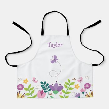 Personalized Butterfly Floral Kids Apron by OS_Designs at Zazzle