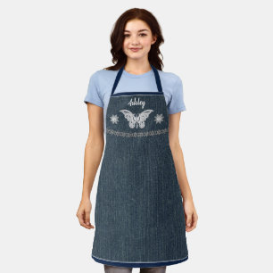 Personalized Butterfly Flower Faux Denim Apron