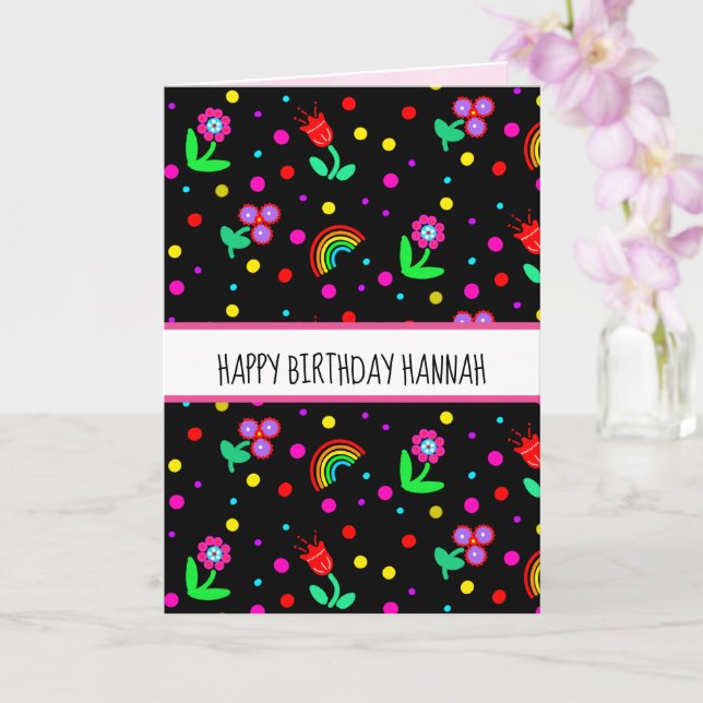 Personalized Butterfly Flowers Happy Birthday  Card (Orchid)