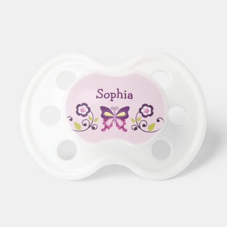 Personalized Butterfly & Flowers Pacifier