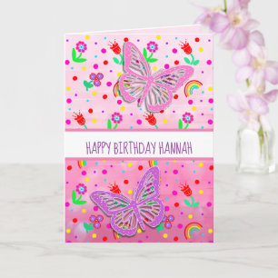 Personalized Butterfly Girl's Happy Birthday Card