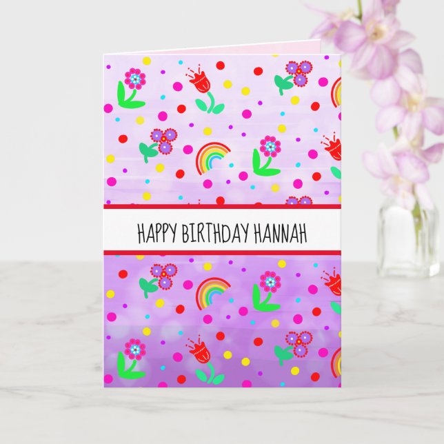 Personalized Butterfly Girl's Happy Birthday  Card (Orchid)