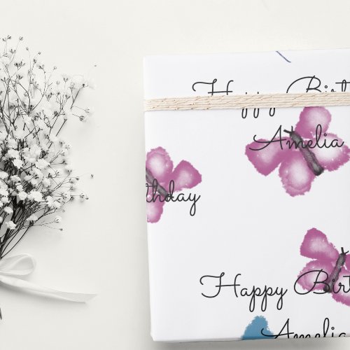Personalized  Butterfly Happy Birthday Wrapping Paper