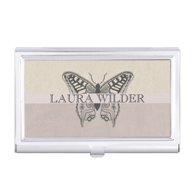Personalized Butterfly Illustration Name Monogram Business Card Case (Front)