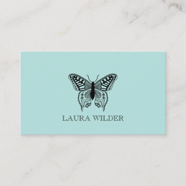 Personalized Butterfly Illustration On Blue Green Business Card (Front)
