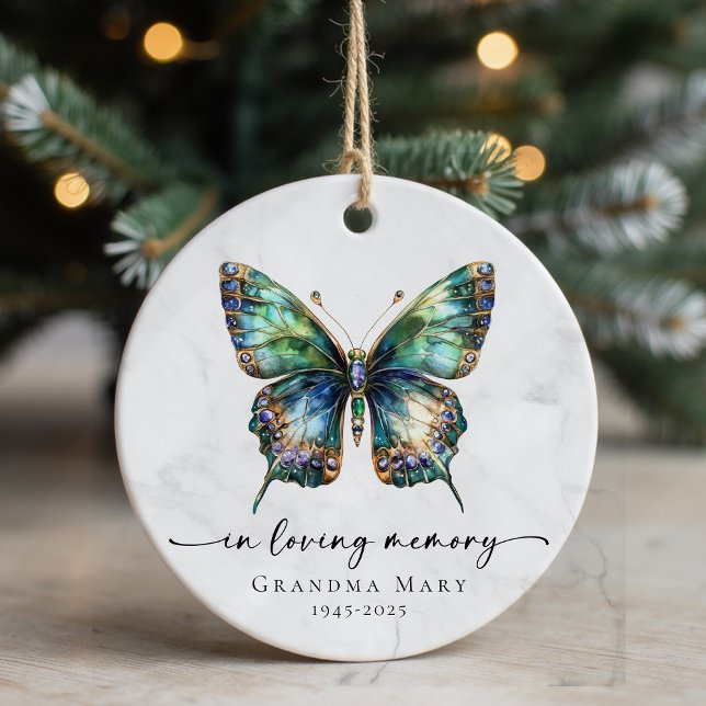 Personalized Butterfly In Loving Memory Keepsake Ceramic Ornament (Creator Uploaded)