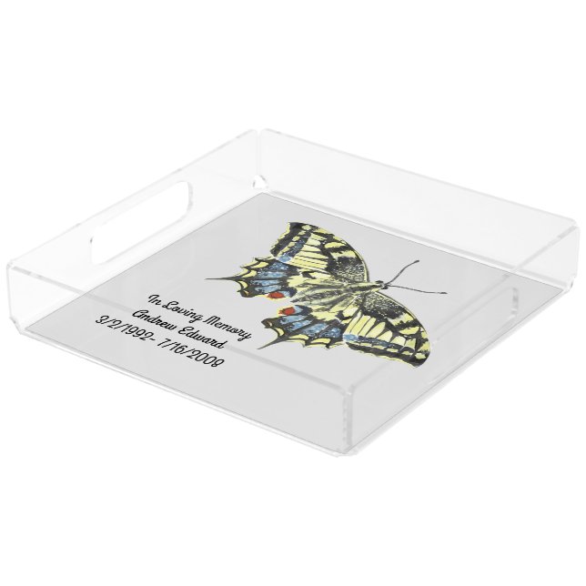 Personalized Butterfly Memorial Acrylic Tray (Angled)